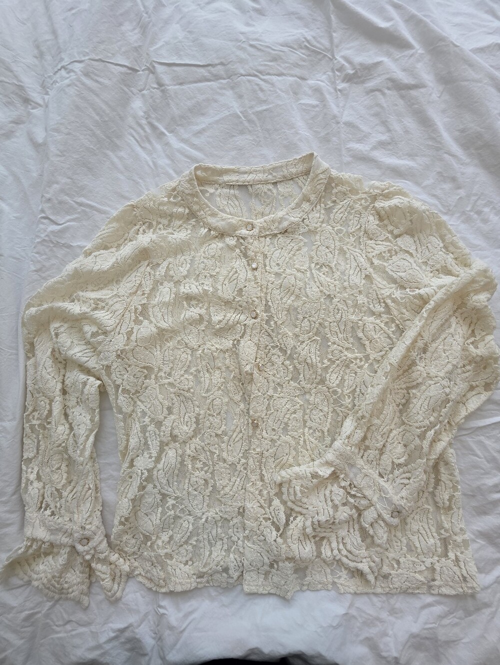 Lace Button-Front Women's Top in Cream Size XL